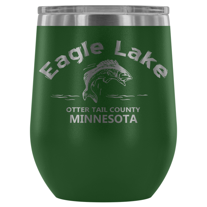 12-Ounce Stemless Wine Tumbler, Eagle Lake Bass OTC, Many Colors