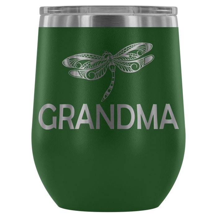 12-Ounce Stemless Wine Tumbler, GRANDMA, Dragonfly