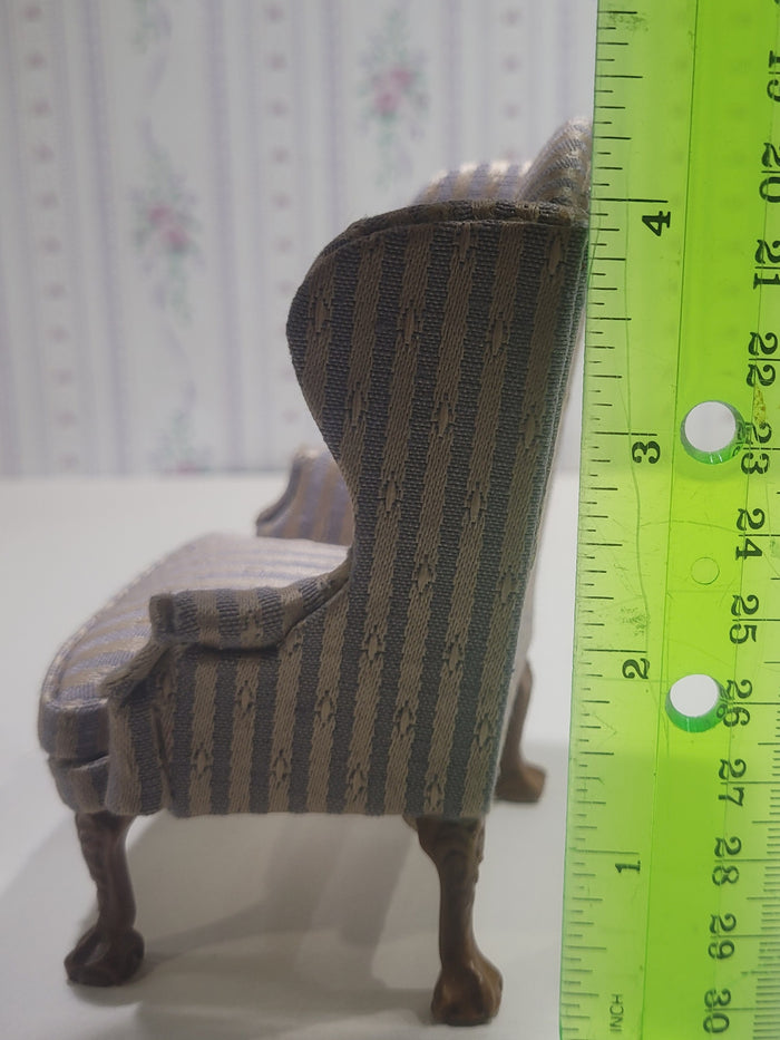 2pc Striped Light Pink & Purple Arm Chair and Foot Stool