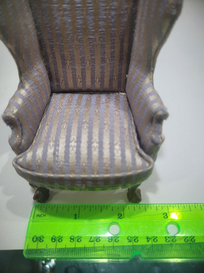 2pc Striped Light Pink & Purple Arm Chair and Foot Stool