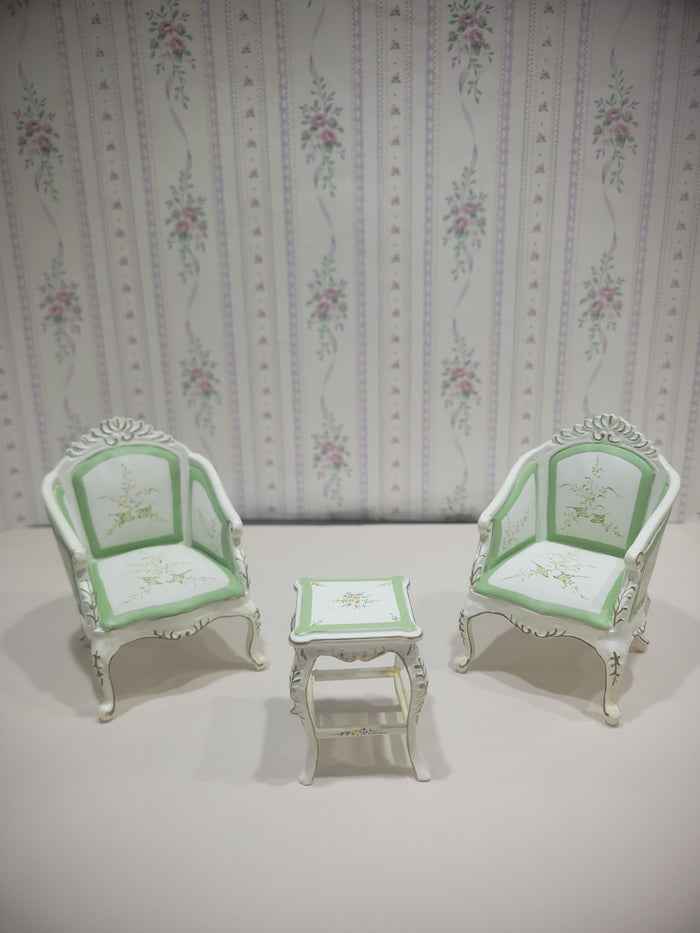 3pc Seafoam Green Living Room Sitting Set w/ Floral Accents
