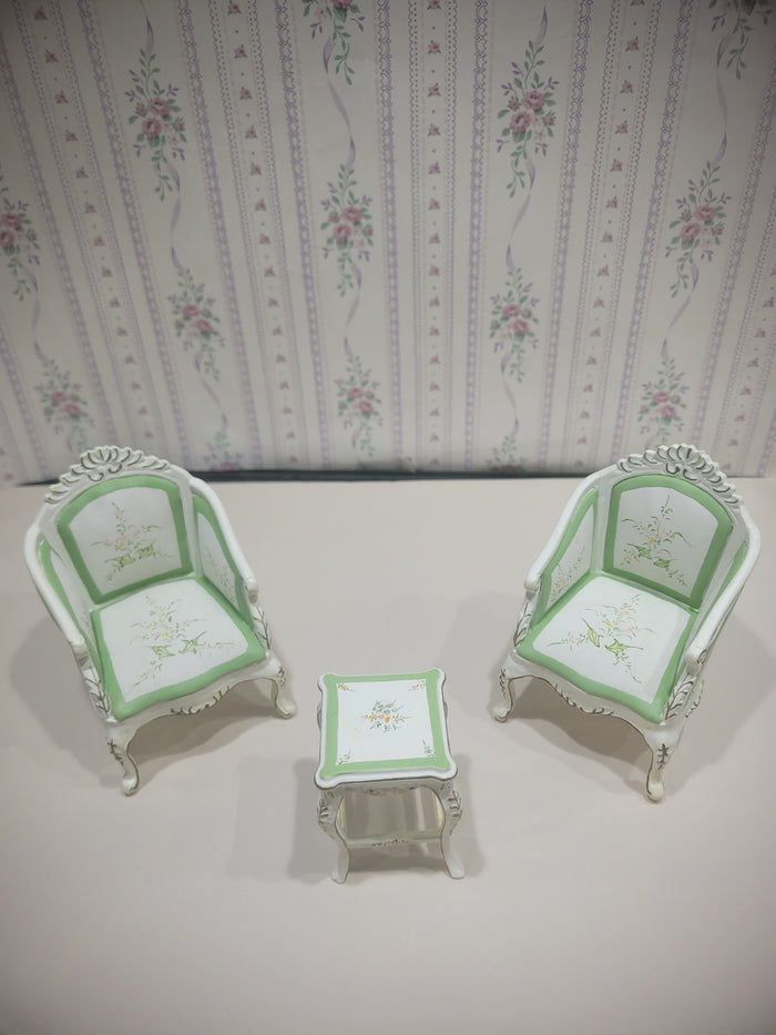 3pc Seafoam Green Living Room Sitting Set w/ Floral Accents