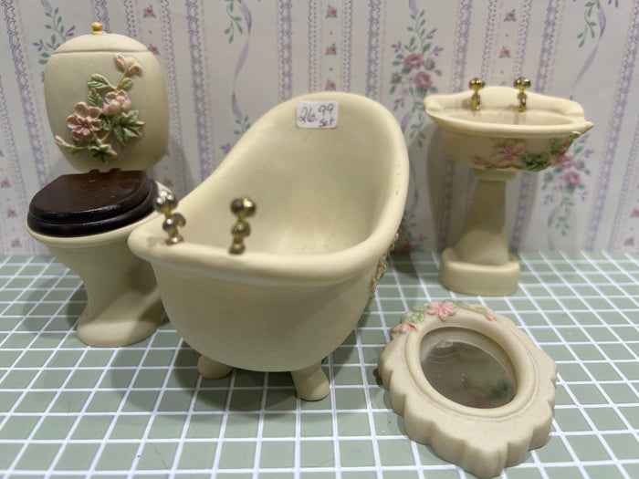 4 pc bath set - resin floral