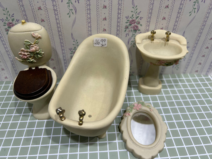 4 pc bath set - resin floral