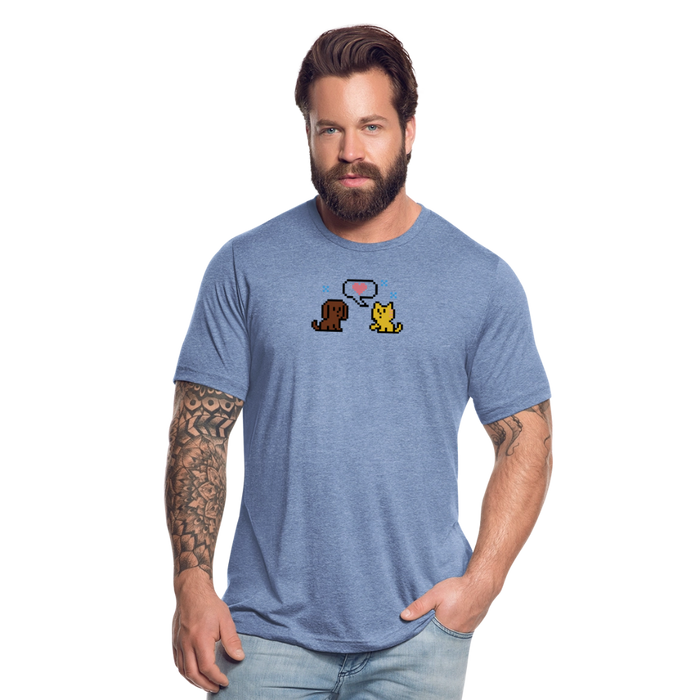 8-Bit Dog & Cat Tri-Blend T-Shirt - heather blue