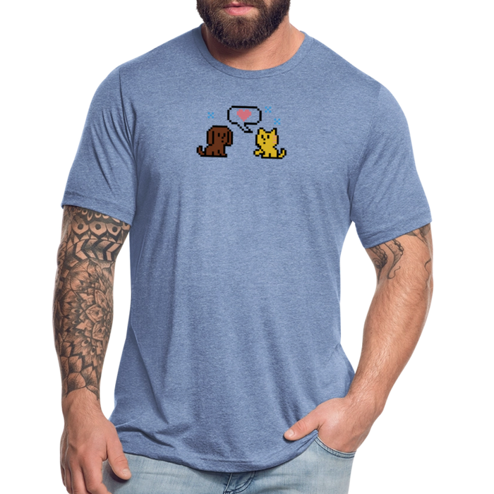 8-Bit Dog & Cat Tri-Blend T-Shirt - heather blue