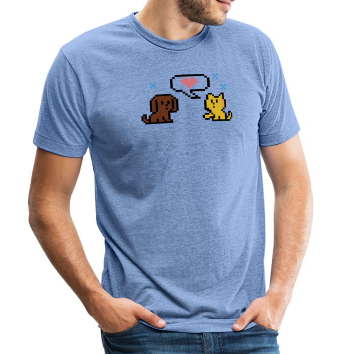 8-Bit Dog & Cat Tri-Blend T-Shirt - heather blue