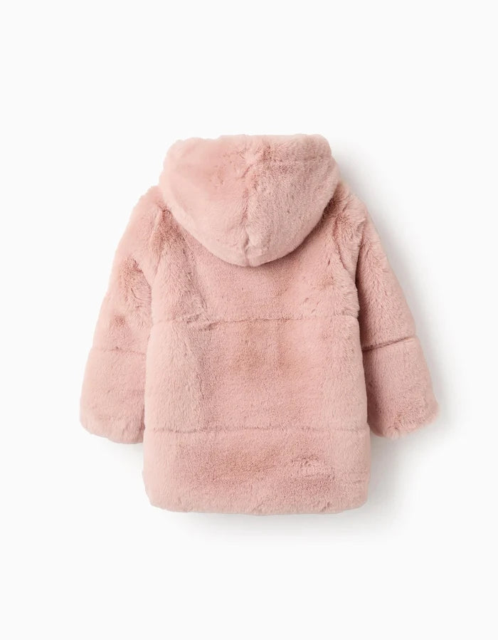 Abrigo De Pelo Con Capucha Para Niña Rosa ZIPPY