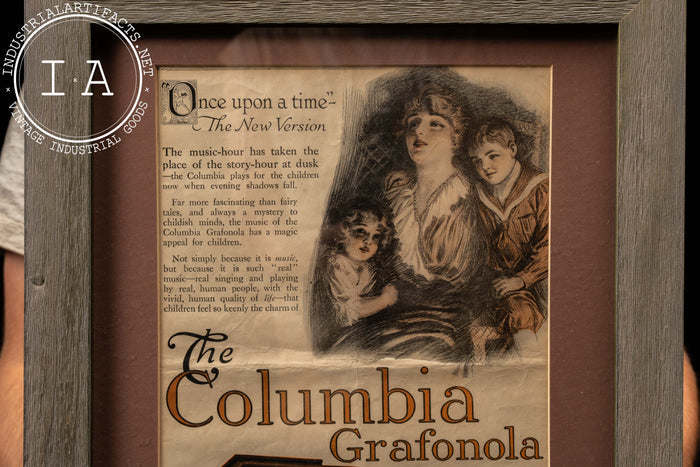 Antique Framed Columbia Grafonola Print Advertisement