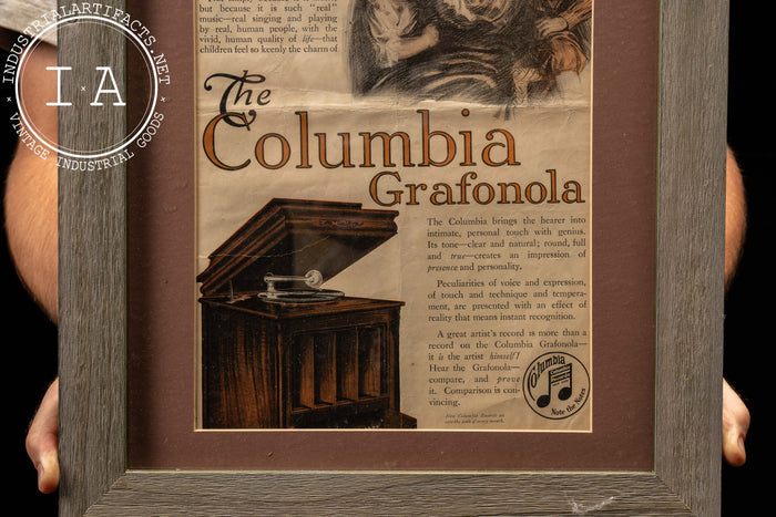 Antique Framed Columbia Grafonola Print Advertisement