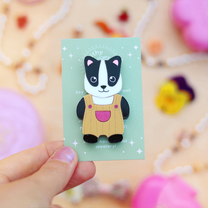Badger in Overalls Brooch
