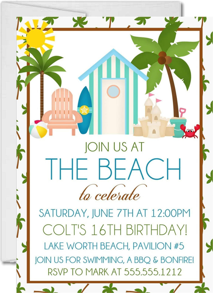 beach birthday party invitations tropical beach hut design