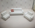 Bespaq 3 Piece White Leather Sofa Set with Two Chairs Couch Living Room Pre Owned Art Deco Modern