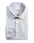 Blue and Black Pin Stripes On White Shirt
