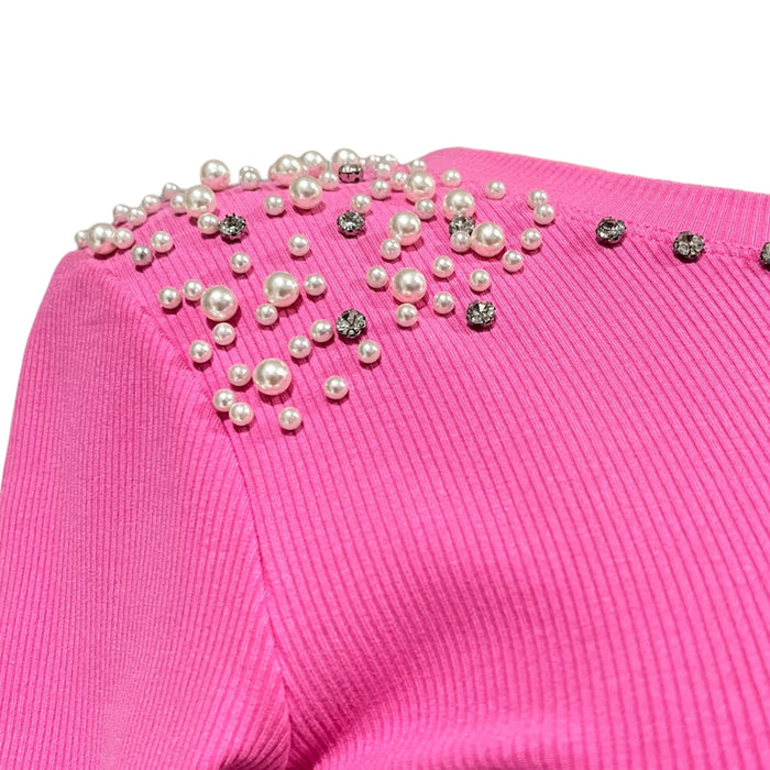 Blusa Con Pedrería Rosa LC