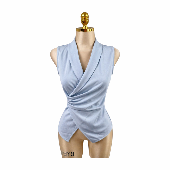 Blusa Wrap Sin Mangas Escote En V Azul LC