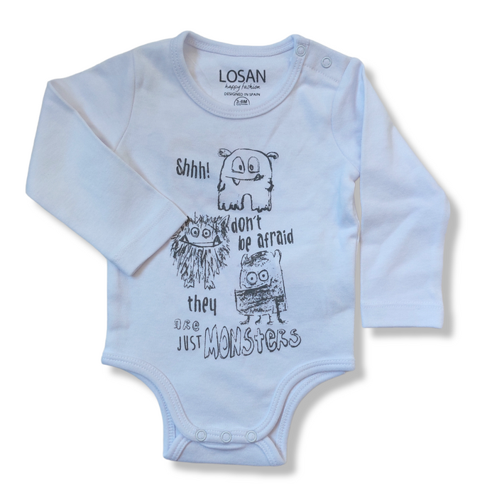 Body 2 Piezas Gris “Shhh! Don’t Be Afraid They Are Just Monsters” Niño Losan