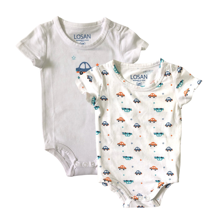 Bodys Dos Piezas Blanco Para Bebé Niño Carritos Losan