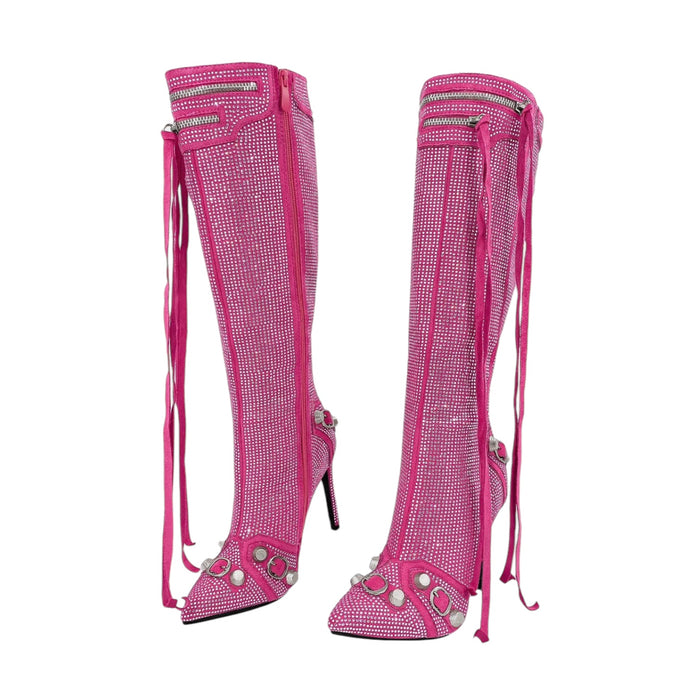 Bota Alta Fucsia Con Pedrería Mata Shoes