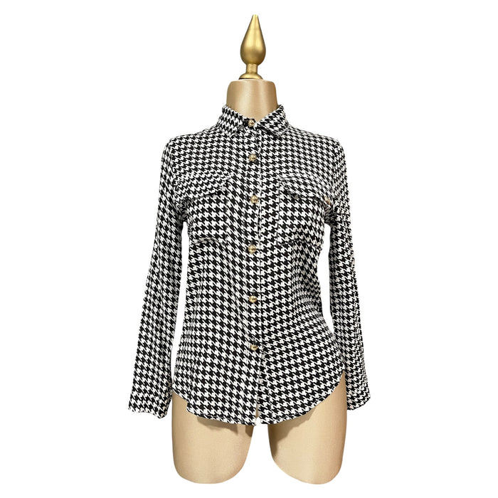 Camisa Estampado Pata De Gallo Blanco/Negro LC