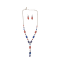 Collar Con Aretes Cristal Checo Rojo/Azul