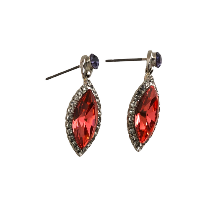 Collar Con Aretes Cristal Checo Rojo/Azul