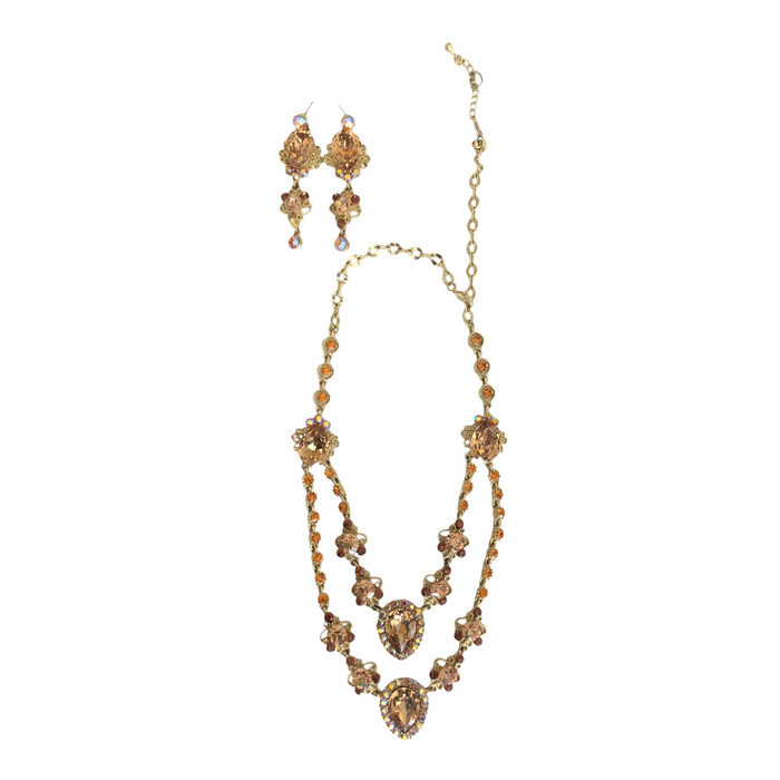 Collar Con Aretes Tonos Dorados Cristal Checo