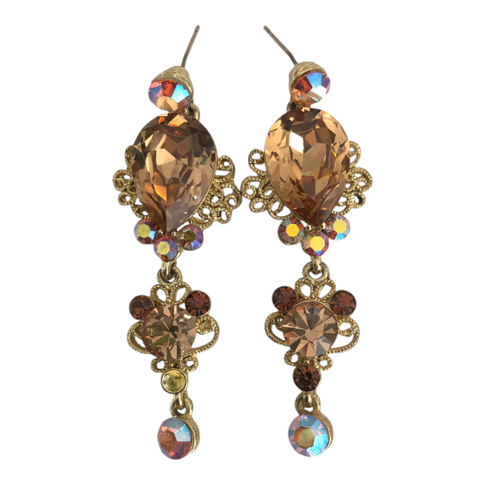 Collar Con Aretes Tonos Dorados Cristal Checo