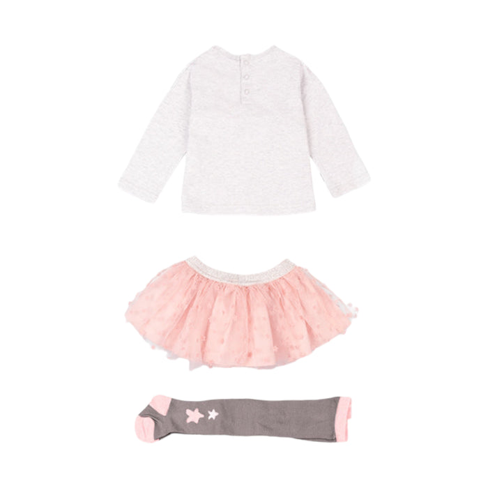 Conjunto 3 Piezas De Camiseta Con Pompones, Falda Y Leotardo Bebé Niña Losan