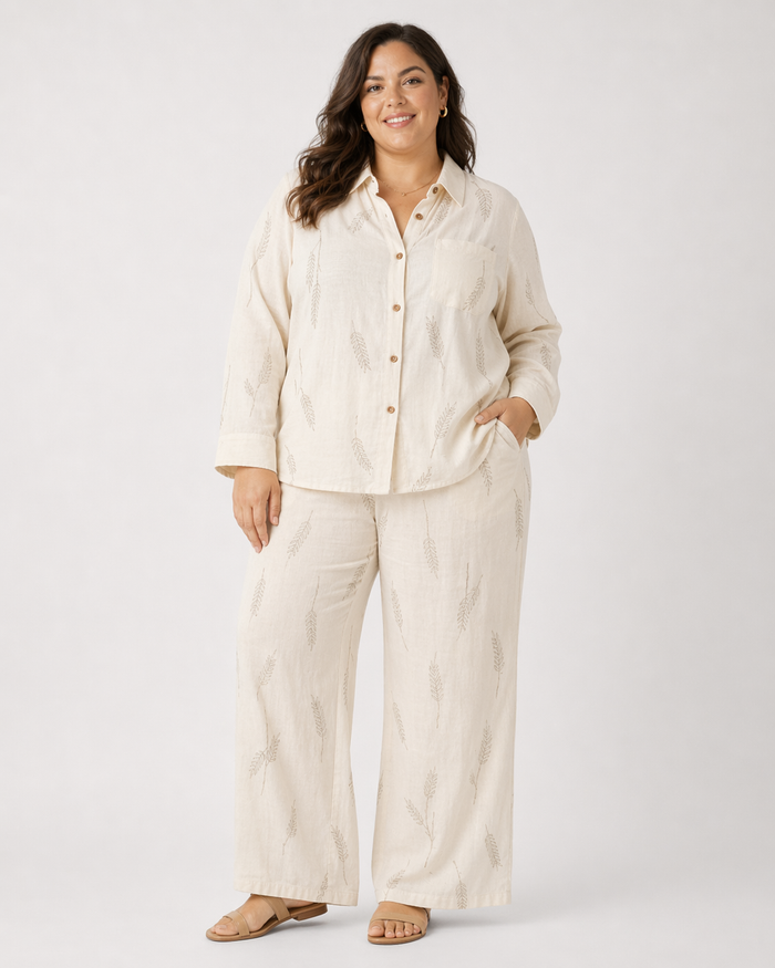Conjunto Camisa Pantalón Estampado Beige LC