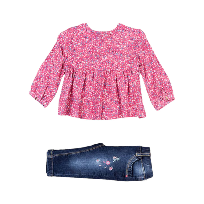 Conjunto De Blusa De Color Rosa Con Florecitas Y Jegging Bebé Niña Losan