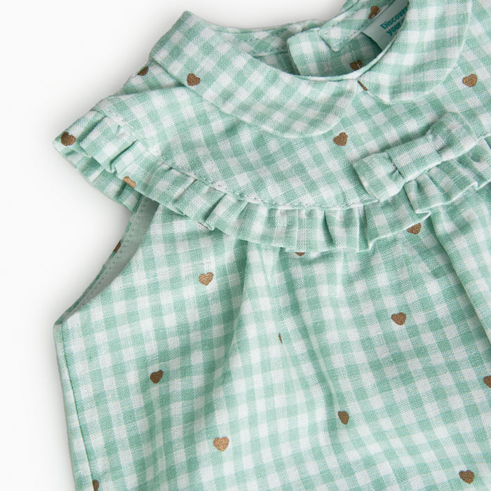 Conjunto de Vestido De Lino Con Cuadros Vichy y  Braguita Para Bebé Niña BOBOLI
