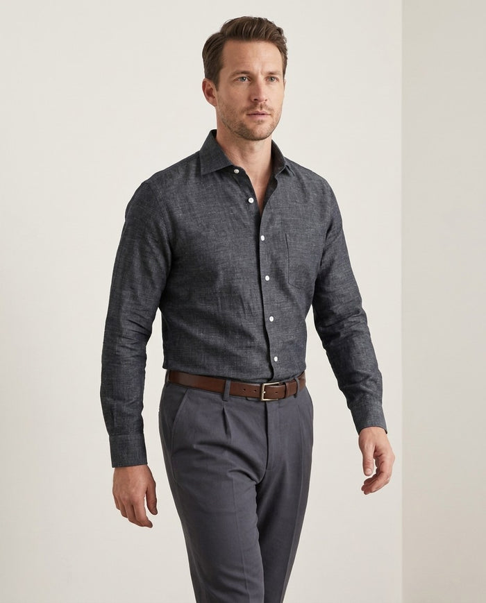 Cotton Linen: Greyish Navy Chambray Shirt — other