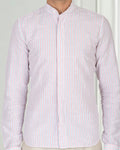 Cotton Linen: Red Blue Alternate stripes On White Shirt