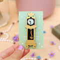 Creepy Clock in Gold Brooch