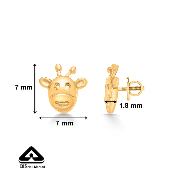Cute Ziraf Yellow Gold Kids Earring