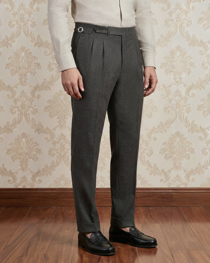 Dugdale Olive Grey Wool Flannel Dress Pant
