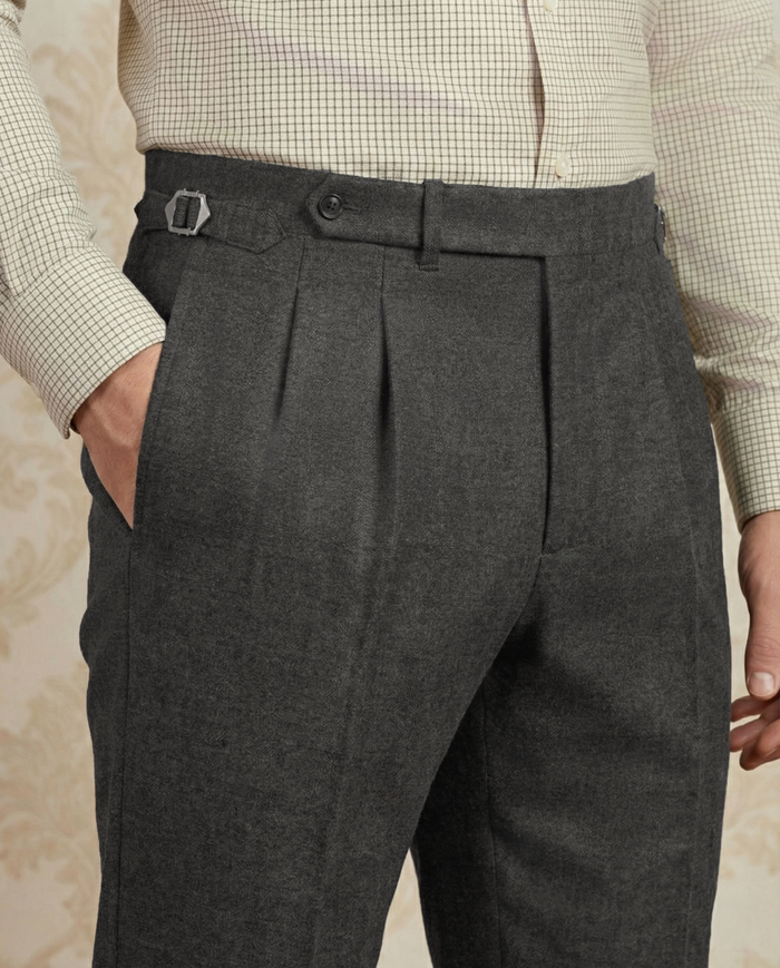Dugdale Olive Grey Wool Flannel Dress Pant