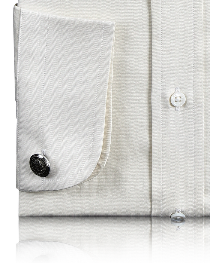 Ecru Herringbone Self Stripes Shirt
