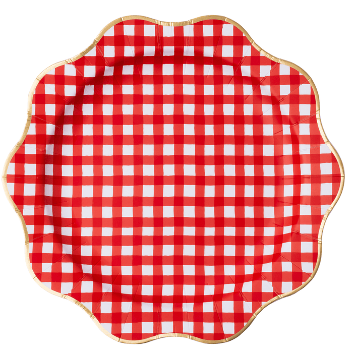 Elegant Cherry Red Gingham Dinner Plates 11" - bubblegum market
