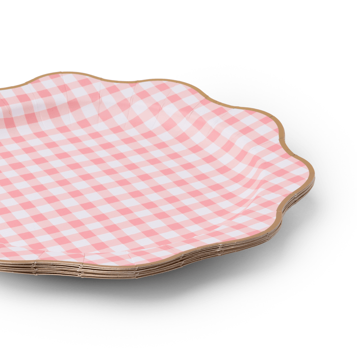 Elegant Petal Pink Gingham Dinner Plates 11" - bubblegum market
