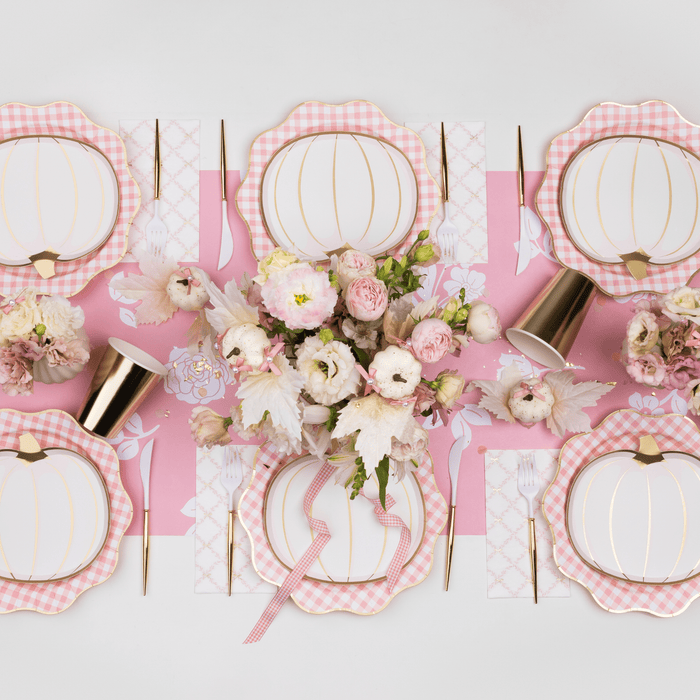 Elegant Petal Pink Gingham Dinner Plates 11" - bubblegum market