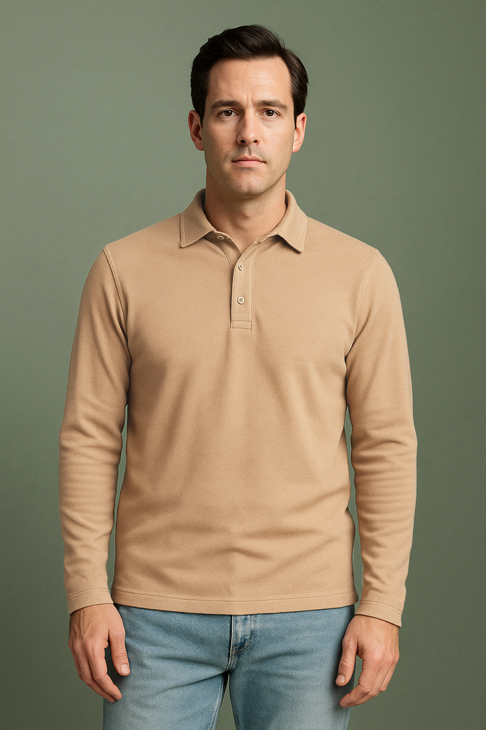 EZS Aria Beige Long Sleeve Polo
