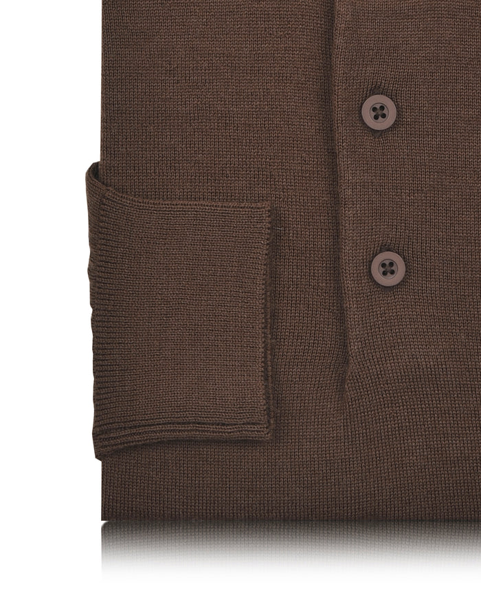 EZS Merino Wool Brown Long Sleeve Polo