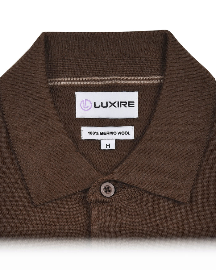 EZS Merino Wool Brown Long Sleeve Polo