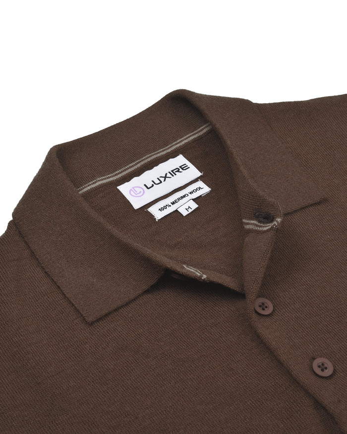 EZS Merino Wool Brown Long Sleeve Polo