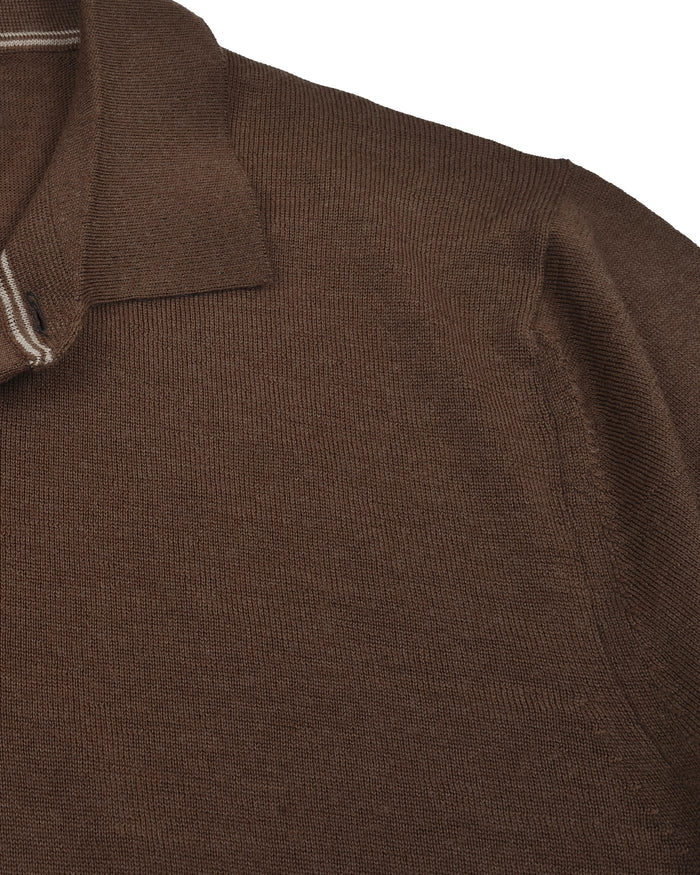 EZS Merino Wool Brown Long Sleeve Polo