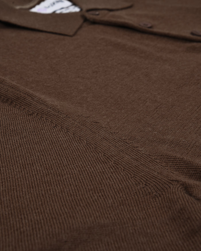 EZS Merino Wool Brown Long Sleeve Polo