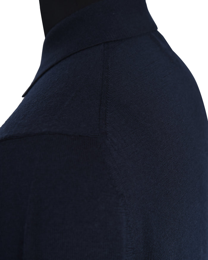 EZS Merino Wool Navy Long Sleeve Polo