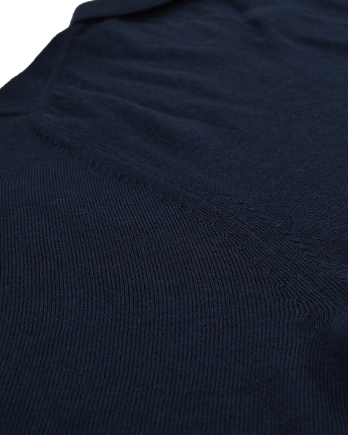 EZS Merino Wool Navy Long Sleeve Polo